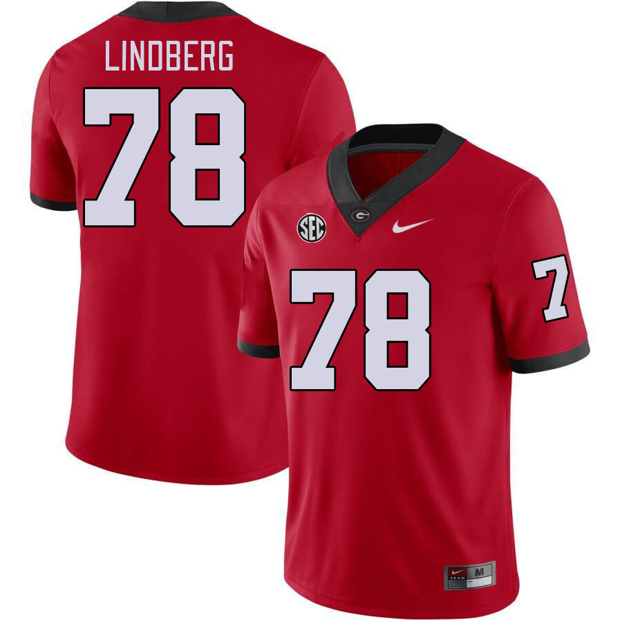 Men #78 Chad Lindberg Georgia Bulldogs College Football Jerseys Stitched-Red - Click Image to Close